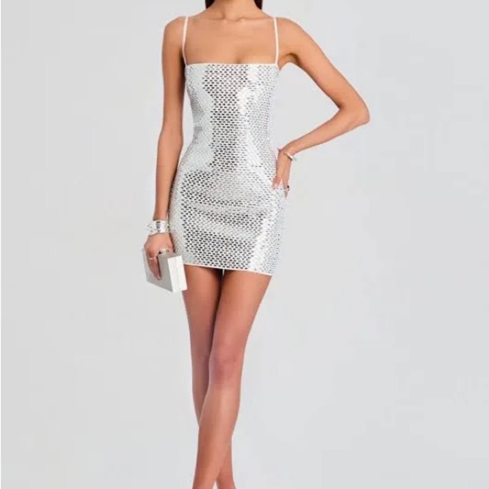 Retrofete Avanya Knit Dress in White & Silver